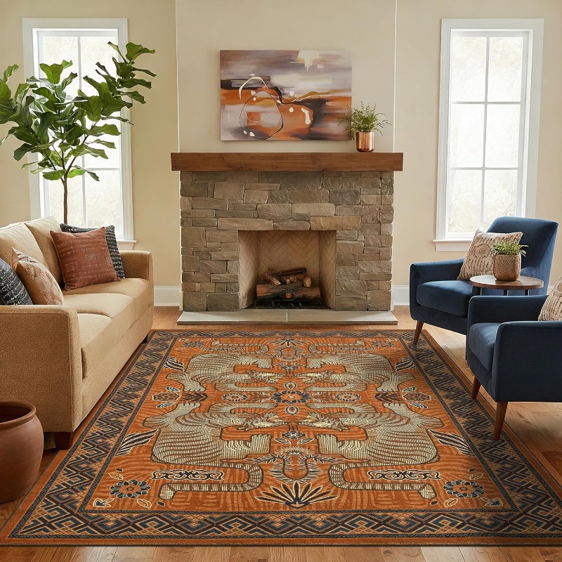 Printing On Commercial - Alfombra Vintage con Estampado Tribal Animal