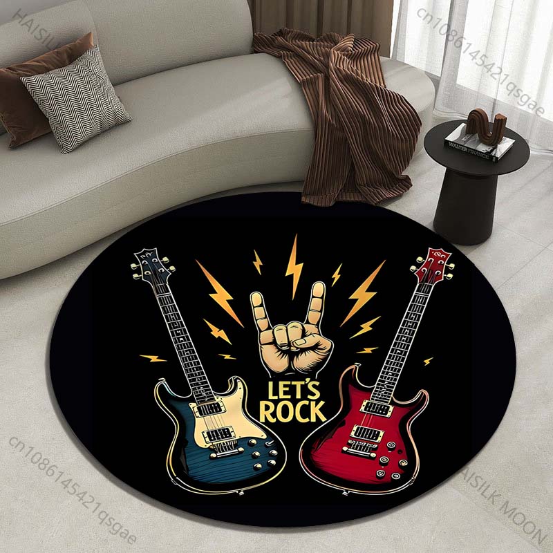 Commercial Printing Icon - Alfombra redonda con estampado de guitarras